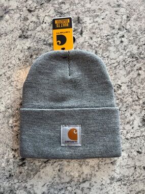 Carhartt Heather Gray Folded Cuff Beanie with Logo Patch